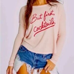 Wildfox But First Cocktails Pullover Sweater Women’s L Pink Sweatshirt